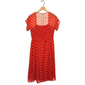 J. Peterman | Orange and Blue Polka Dot Vintage Style Silk Dress Size 4